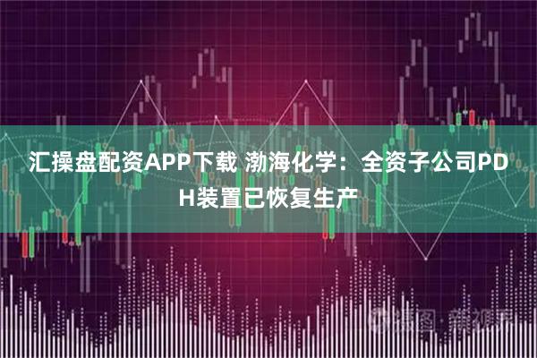 汇操盘配资APP下载 渤海化学：全资子公司PDH装置已恢复生产